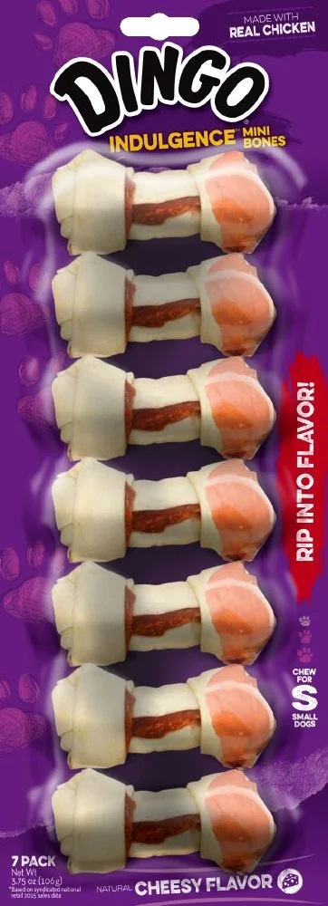 PACK OF 7 - DINGO NON-CHINA SOURCED PREMIUM CHEESE MINI BONES DOG CHEWS FOR $1.79