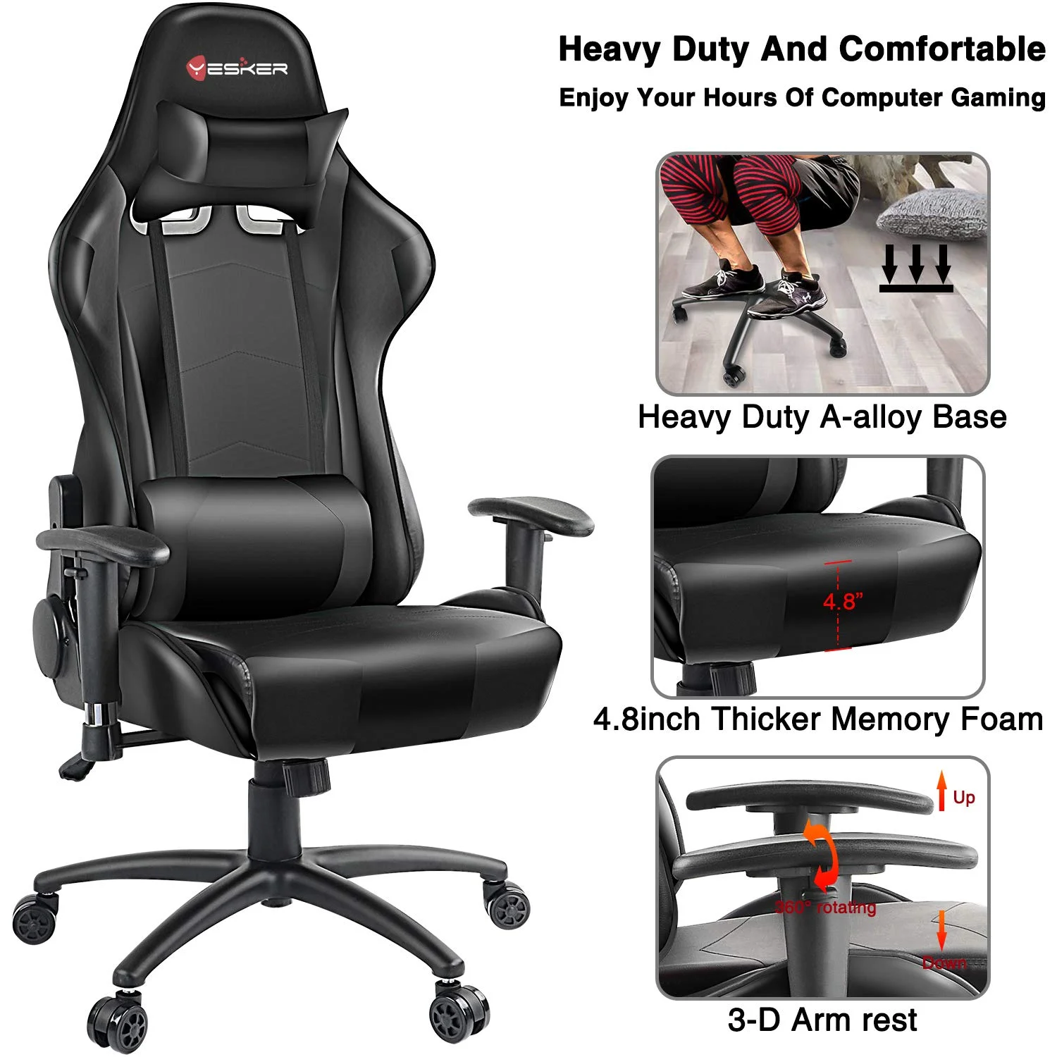 MEMORY FOAM HIGH ADJUSTABLE BACK PC GAMING CHAIR FOR $97.79