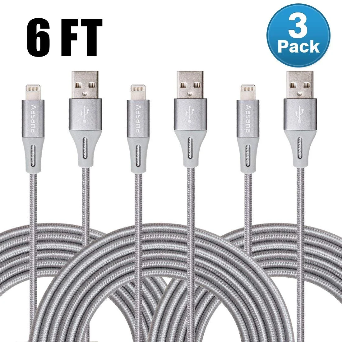 3 PACK - NYLON BRAIDED IPHONE CHARGING CABLES FOR $6.59