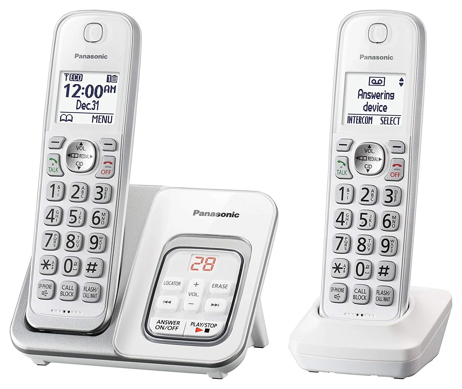 2 CORDLESS HANDSETS - PANASONIC DECT 6.0 EXPANDABLE CORDLESS PHONE WITH ANSWERING MACHINE AND SMART CALL BLOCK FOR $34.99