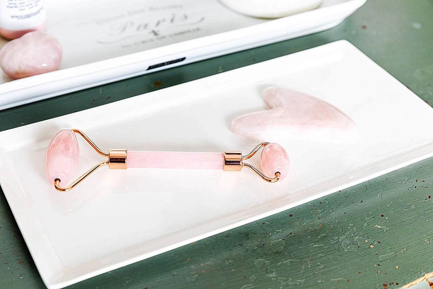 JADE ROSE QUARTZ FACE ROLLER AND GUA SHA SCULPTOR FOR $9.72