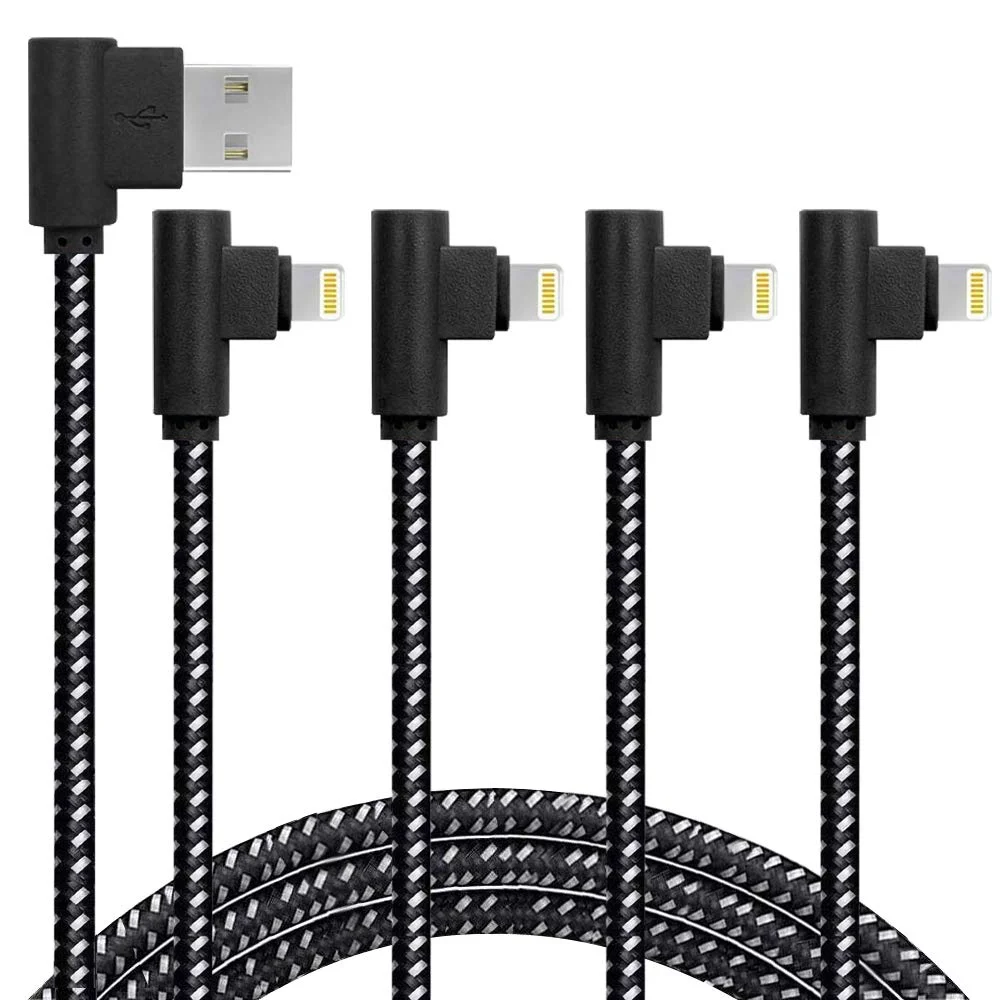 4 PACK - RIGHT ANGLE NYLON BRAIDED IPHONE CABLES FOR $6.55