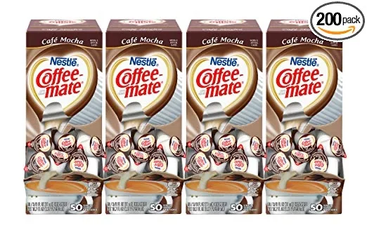 PACK OF 200 - NESTLE COFFEE-MATE COFFEE CREAMER, CAFE MOCHA, LIQUID CREAMER SINGLES (50 COUNT PER BOX) FOR $13.98