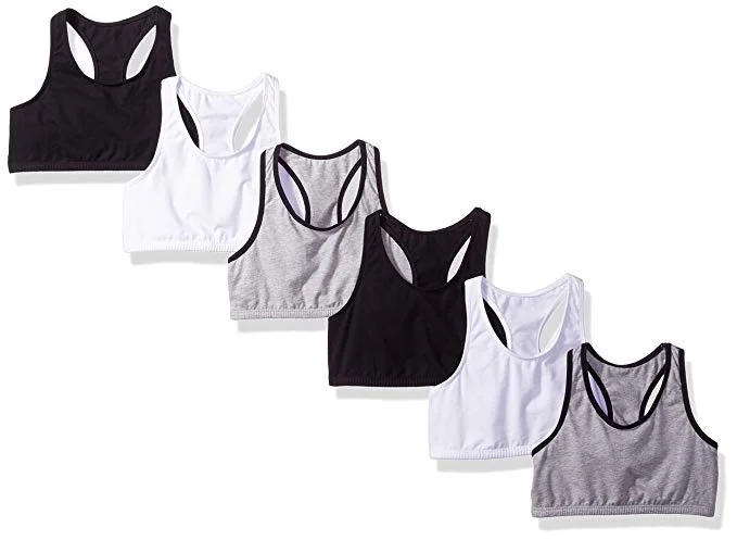 6 PACK - FRUIT OF THE LOOM GIRLS COTTON BUILT-UP SPORT BRAS FOR $9.98