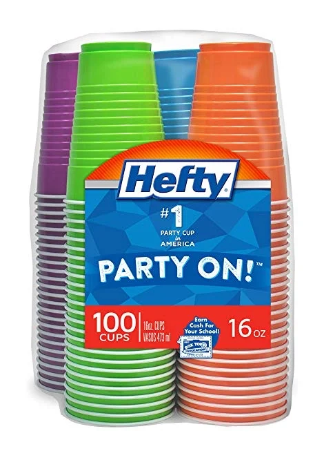 100 PACK OF HEFTY DISPOSABLE PLASTIC CUPS FOR $5.98
