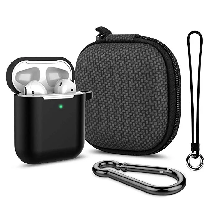 SILICONE AIRPODS CASE + CARABINER, LANYARD, &amp; STORAGE BAG FOR $6.29