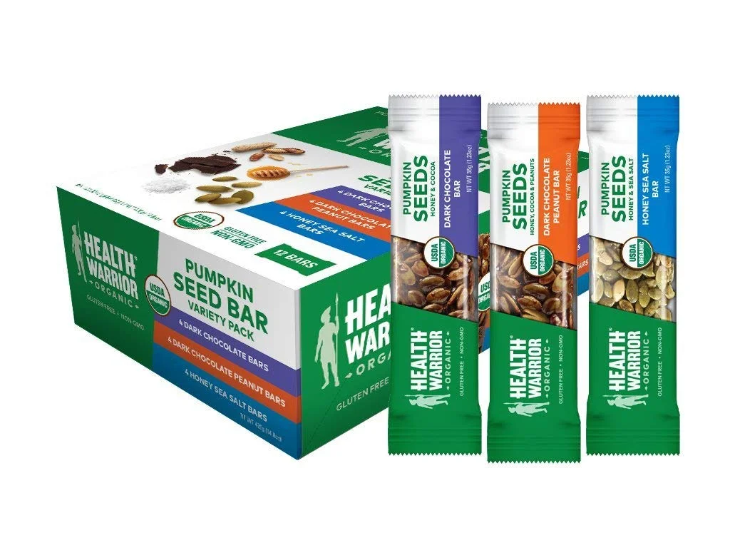 12 PACK - HEALTH WARRIOR ORGANIC PUMPKIN SEED PROTEIN BARS, VARIETY PACK FOR $9.74