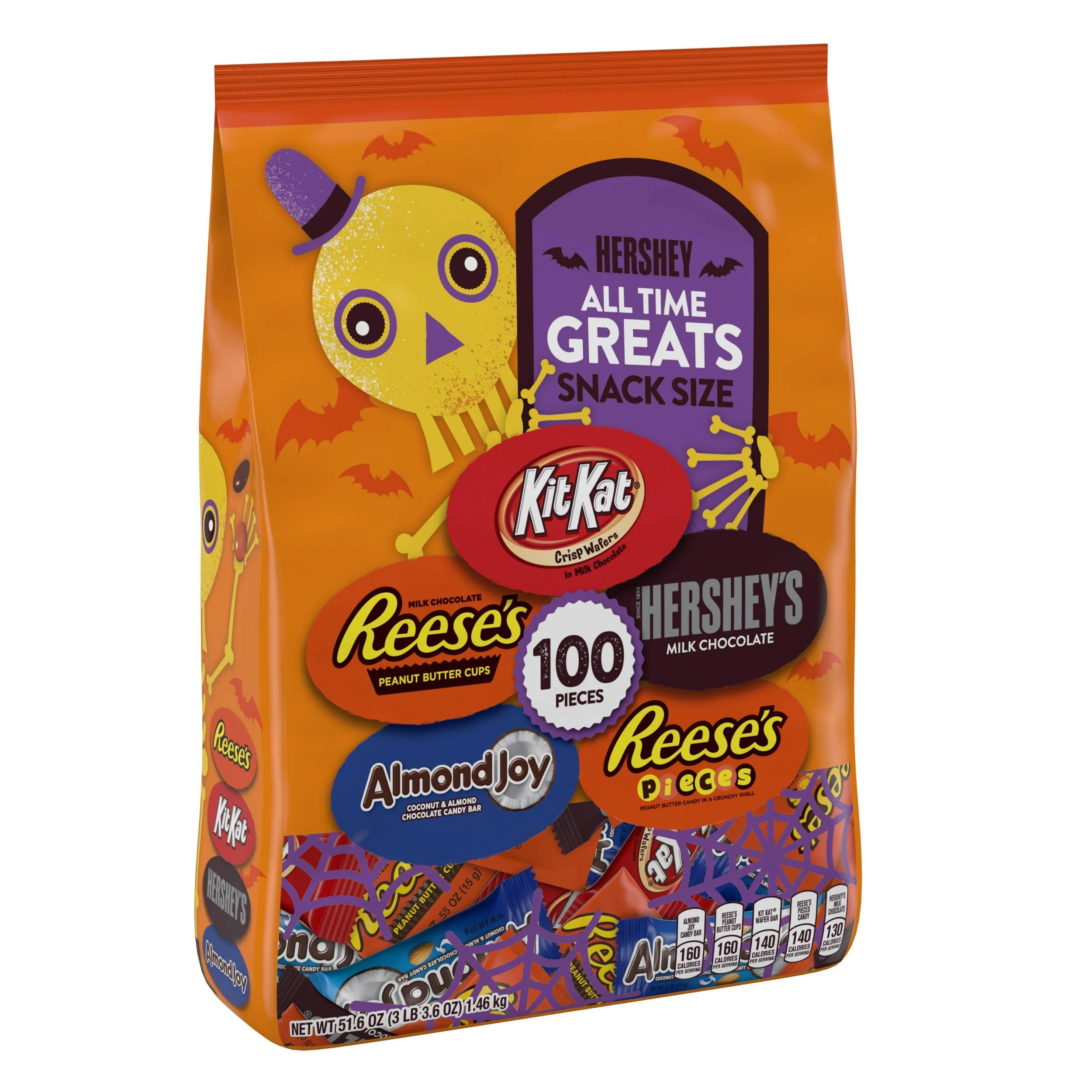 100 PIECES - HERSHEY'S, HALLOWEEN ALL TIME GREATS SNACK SIZE CHOCOLATE CANDY ASSORTMENT FOR $14.74