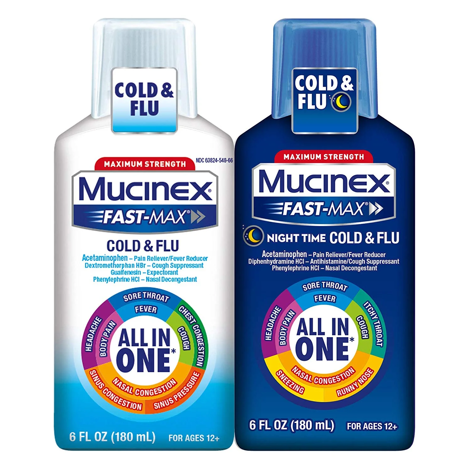MUCINEX FAST-MAX ALL IN ONE DAY/NIGHT TIME COLD &amp; FLU LIQUID FOR $10.45