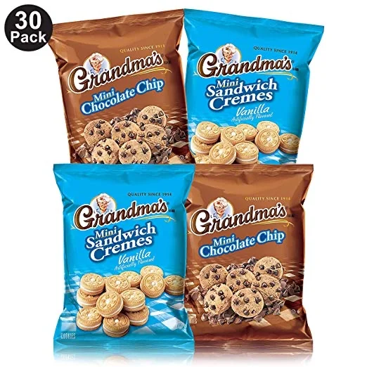 BOX OF 30 BAGS - GRANDMA’S MINI COOKIES, 2-FLAVOR VARIETY PACK FOR $11.30
