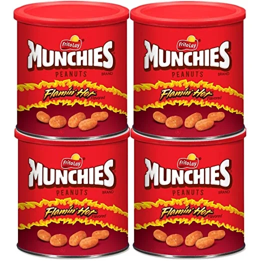 4 CANS - MUNCHIES FLAMIN’ HOT FLAVORED PEANUTS FOR $12.34