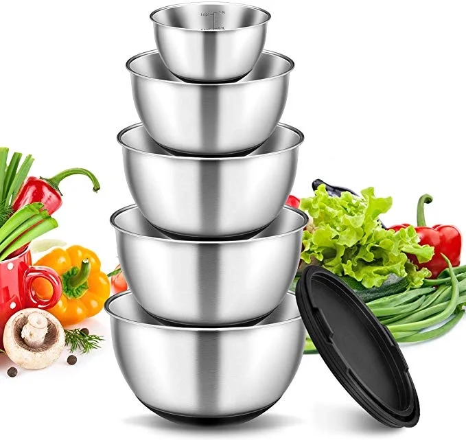SET OF 5 - STAINLESS STEEL MIXING BOWLS WITH LIDS FOR $24.49