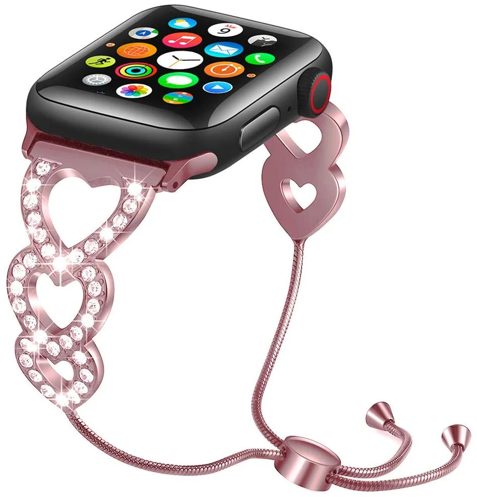 HEART SHAPED RHINESTONE STAINLESS STEEL APPLE WATCH BANDS FOR $8.99