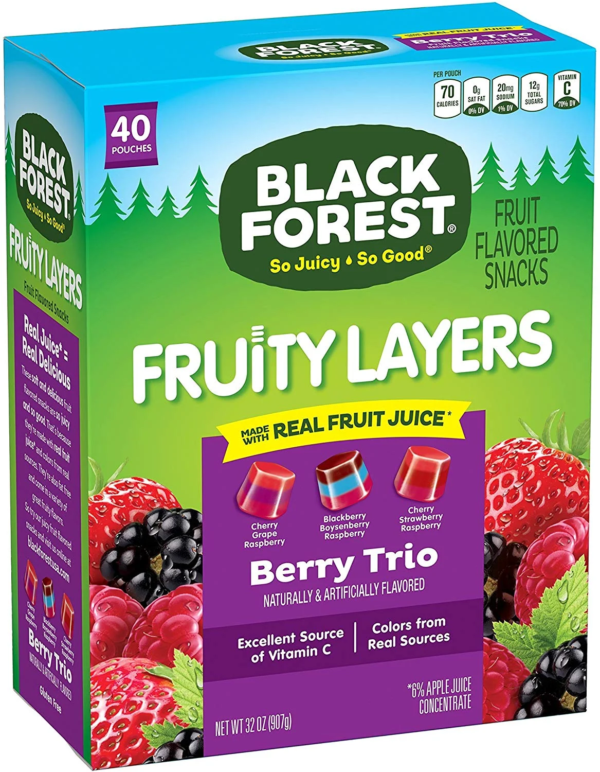 BOX OF 40 BAGS - BLACK FOREST FRUIT SNACKS FRUITY LAYERS, BERRY TRIO FOR $7.41