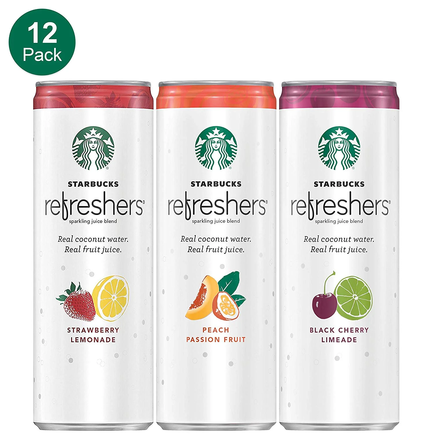 12 PACK - STARBUCKS, REFRESHERS WITH COCONUT WATER, 3 FLAVOR VARIETY PACK FOR $13.66