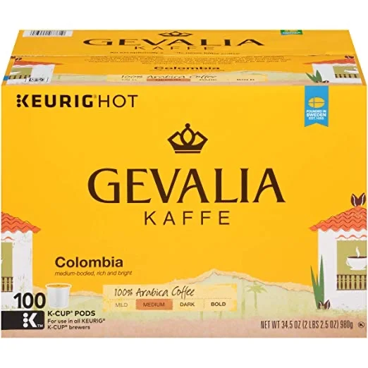 100 COUNT - GEVALIA COLUMBIAN MEDIUM ROAST K-CUPS FOR $26.74