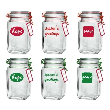 SET OF 6 - MAINSTAYS HOLIDAY GLASS CLAMP JARS FOR $5.99
