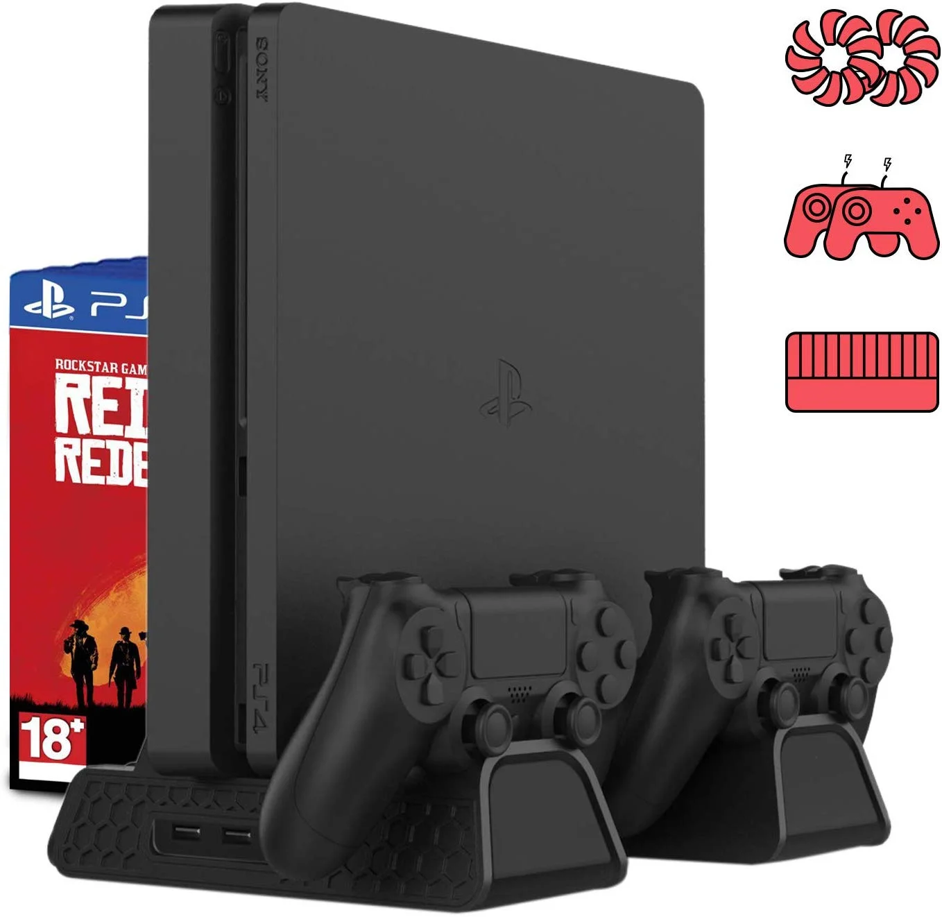VERTICAL GAME BRACKET + PS4 COOLING STATION + DUAL CONTROLLER CHARGING DOCK FOR $14.99
