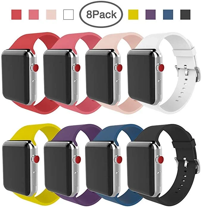 8-PACK - SILICONE APPLE WATCH BANDS FOR $9.60