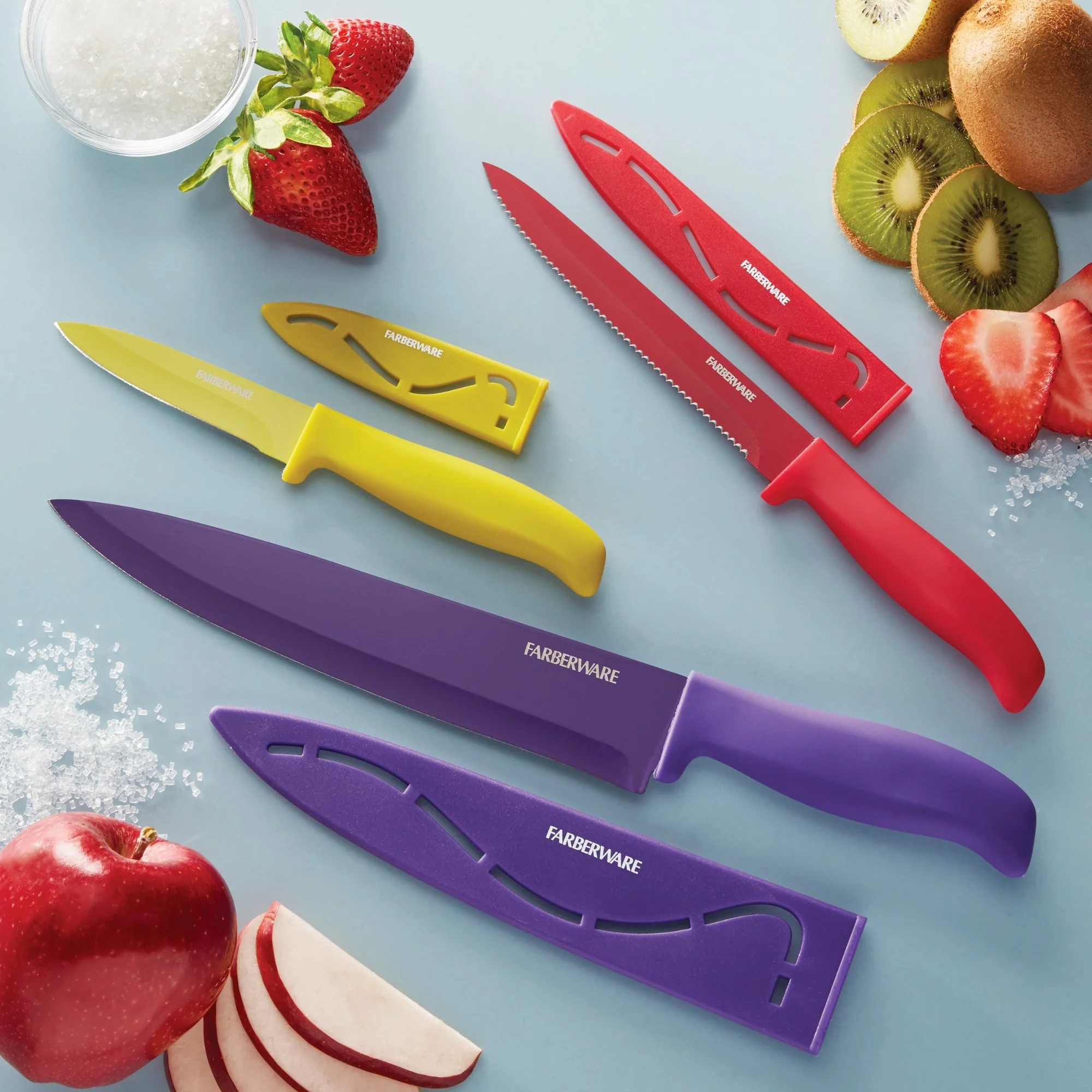 FARBERWARE 6-PIECE MULTI-COLOR STICK-RESISTANT CHEF KNIFE SET FOR $8.99