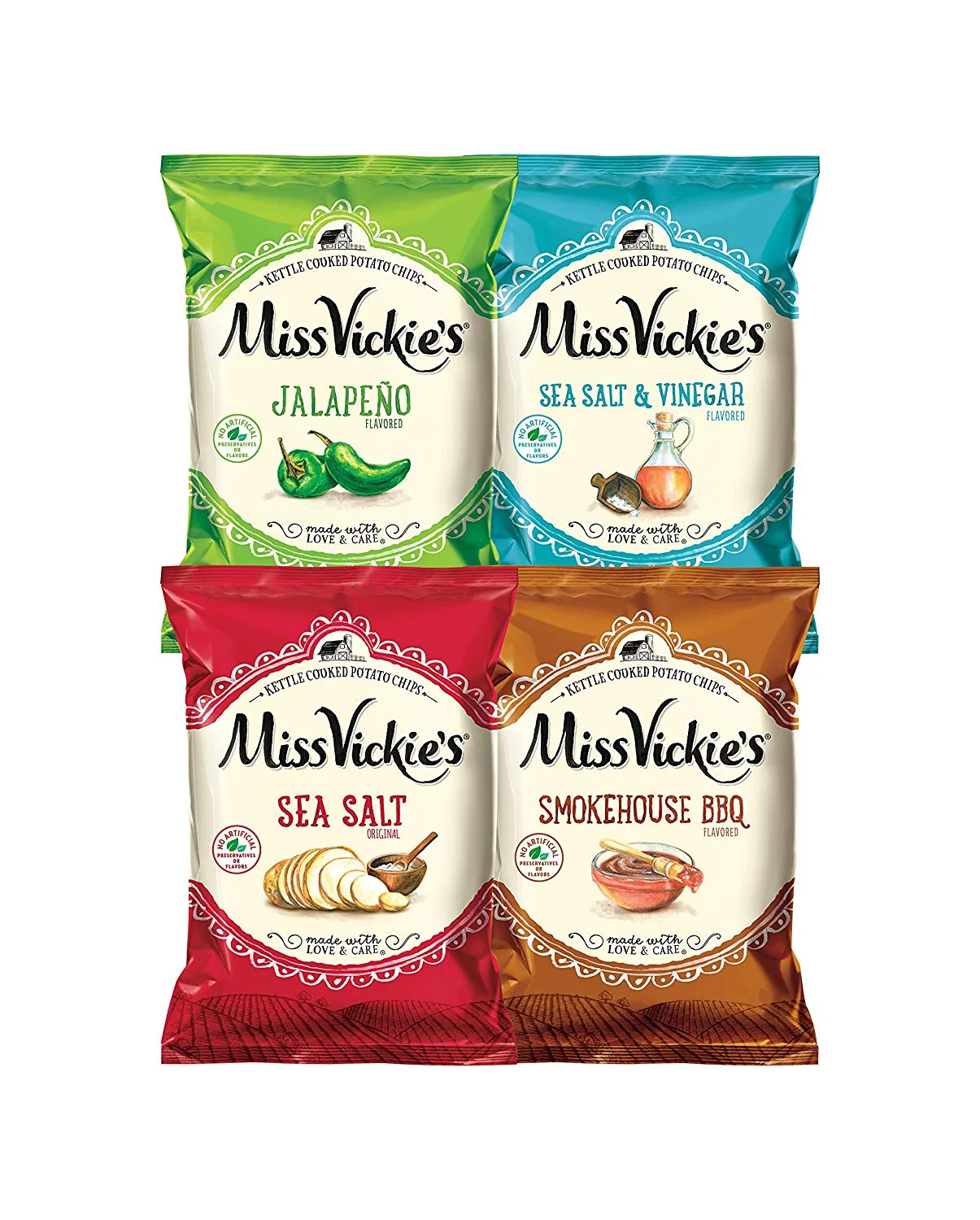 28 SNACK BAGS - MISS VICKIE'S KETTLE COOKED POTATO CHIP VARIETY PACK FOR $11.87