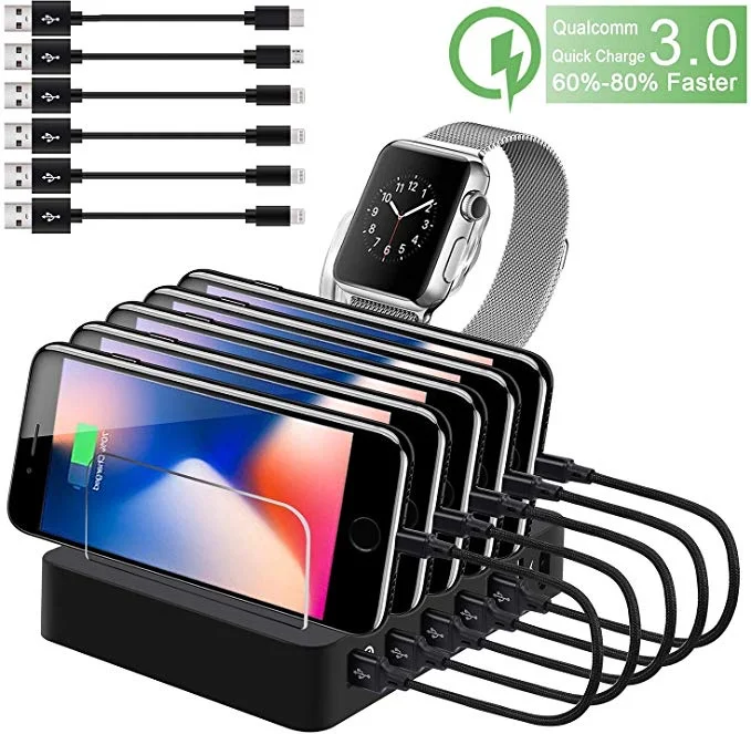 CHARGING STATION WITH 6 SMART CHARGING PORTS &amp; 6 CABLES FOR $18.00