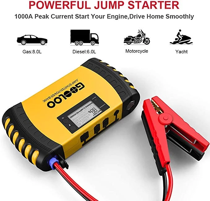 20,800MAH PORTABLE CAR JUMP STARTER WITH USB QUICK CHARGE FOR $36.00