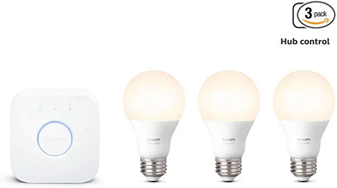 PHILIPS HUE WHITE LED SMART LIGHT BULB STARTER KIT (3 BULBS &amp; 1 HUE HUB) FOR $52.09