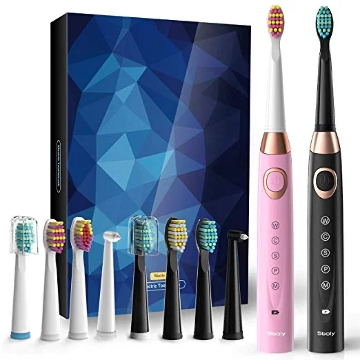 SET OF 2 SONIC ELECTRIC TOOTHBRUSHES WITH 5 BRUSH MODES &amp; 8 BRUSH HEADS FOR $40.99