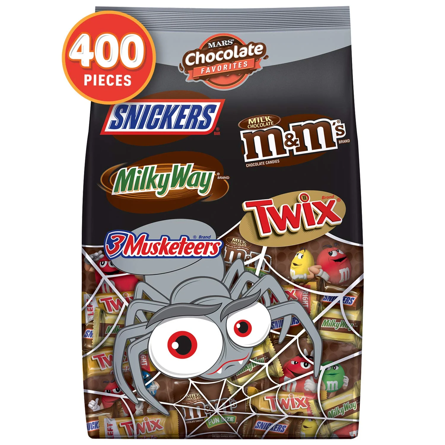 400 PIECES - MARS CHOCOLATE FAVORITES HALLOWEEN CANDY BARS VARIETY MIX BAG (TWIX, MILKY WAY, SNICKERS, 3 MUSKETEERS, M&amp;M'S BRANDS) FOR $22.98