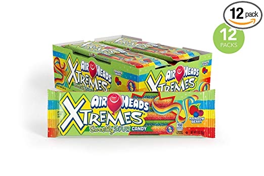PACK OF 12 - AIRHEADS XTREMES SWEETLY SOUR CANDY BELTS, RAINBOW BERRY FOR $7.30