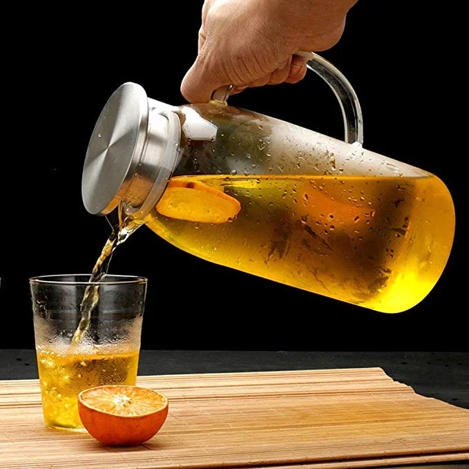 60OZ GLASS ICED TEA PITCHER WITH STAINLESS STEEL STRAINER LID FOR $7.69