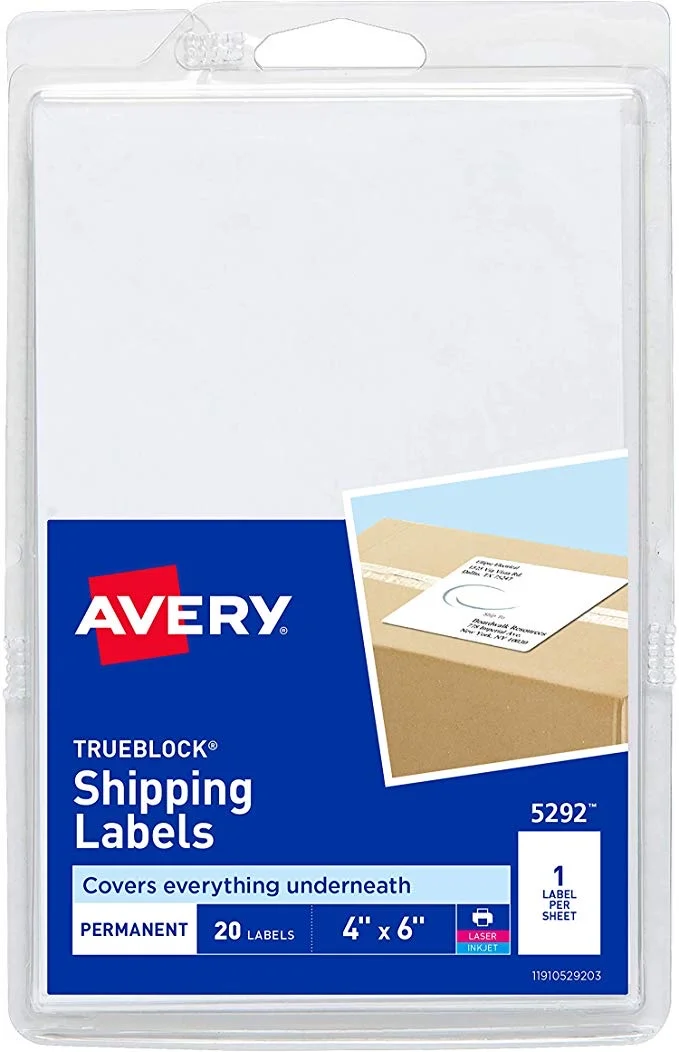 PACK OF 20 - AVERY SHIPPING LABELS WITH TRUEBLOCK TECHNOLOGY FOR $1.88