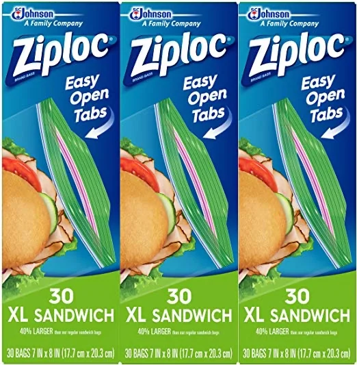 3 BOXES OF 30 - ZIPLOC XL SANDWICH BAGS FOR $3.85