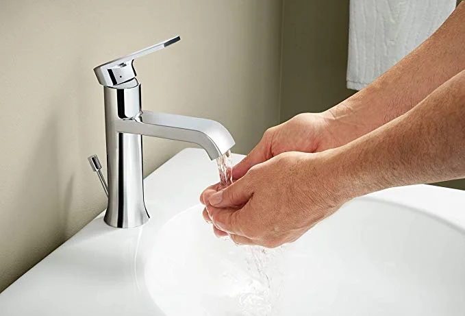 MOEN GENTA ONE-HANDLE SINGLE HOLE MODERN BATHROOM SINK FAUCET AND WITH OPTIONAL DECKPLATE FOR $53.96