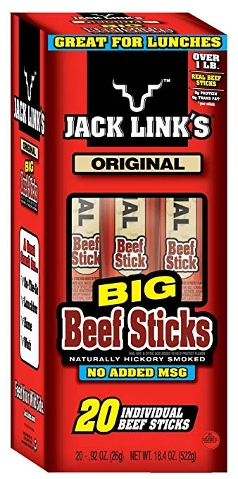 20 PACK - JACK LINK’S BEEF STICKS, ORIGINAL FOR $11.11