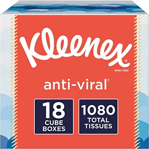 18 CUBE BOXES - KLEENEX ANTI-VIRAL FACIAL TISSUES (1,080 TISSUES TOTAL) FOR $16.58