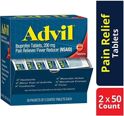 PACK OF 100 - ADVIL PAIN RELIEVER / FEVER REDUCER COATED TABLETS FOR $9.98