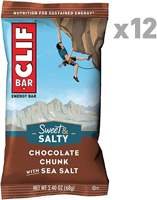 PACK OF 12 - CLIF BAR - SWEET &amp; SALTY ENERGY BARS - CHOCOLATE CHUNK WITH SEA SALT FOR $9.30