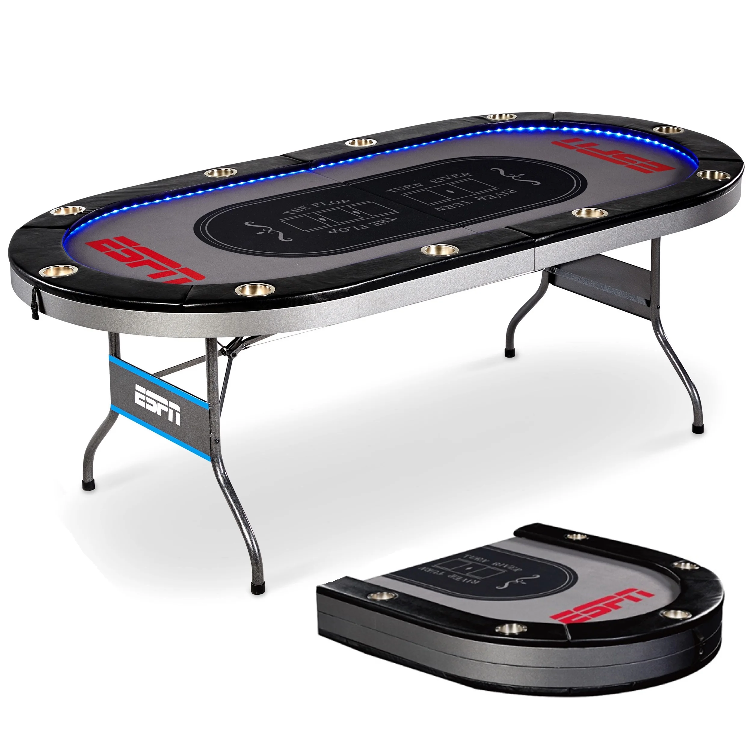 ESPN 10 PLAYER PREMIUM FOLDABLE POKER TABLE WITH IN-LAID LED LIGHTS FOR $159.99