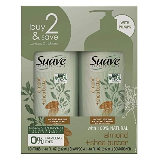 SUAVE HAIR PROFESSIONALS ALMOND + SHEA BUTTER MOISTURIZING SHAMPOO AND CONDITIONER FOR $4.73