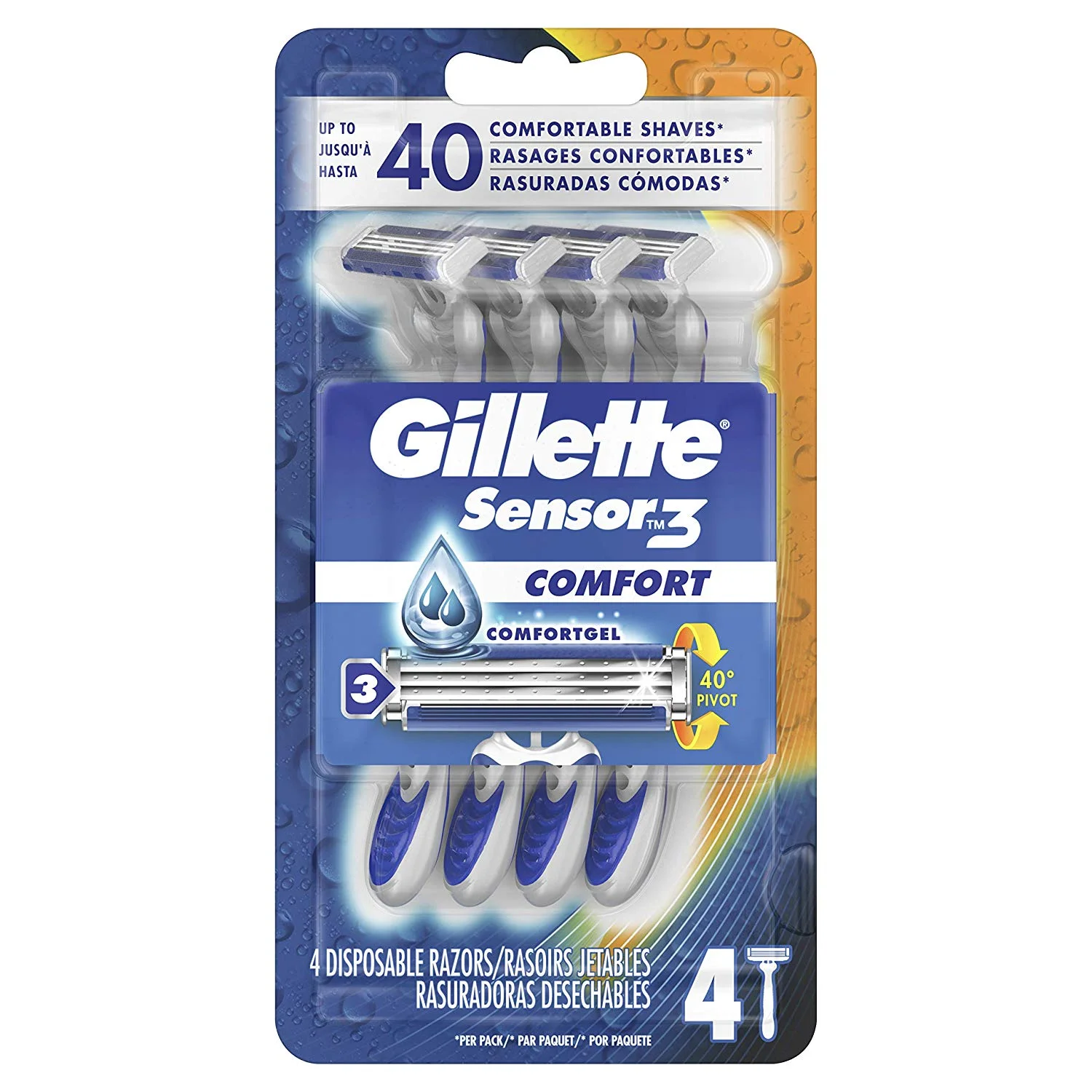 PACK OF 4 - GILLETTE SENSOR3 MEN'S DISPOSABLE RAZORS FOR $1.49