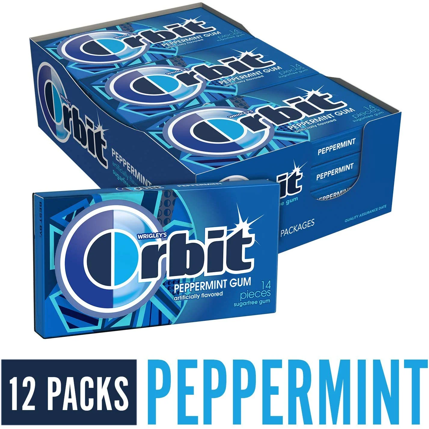 PACK OF 12 - ORBIT GUM WRIGLEY'S, PEPPERMINT (14 PIECES PER PACK) FOR $6.64