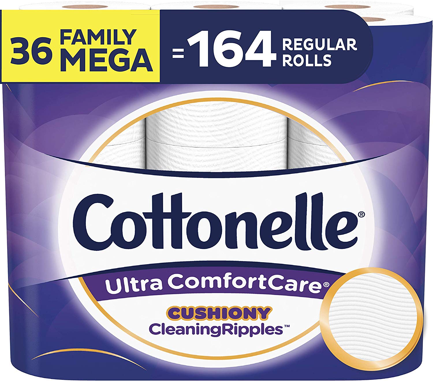 36 FAMILY ROLLS - COTTONELLE ULTRA COMFORTCARE TOILET PAPER WITH CUSHIONY CLEANINGRIPPLES FOR $30.47