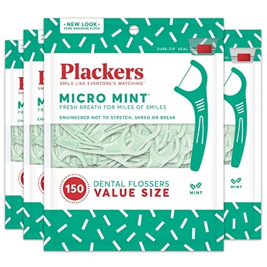 600 COUNT - PLACKERS MICRO MINT DENTAL FLOSS PICKS (4 PACK OF 150) FOR $8.68