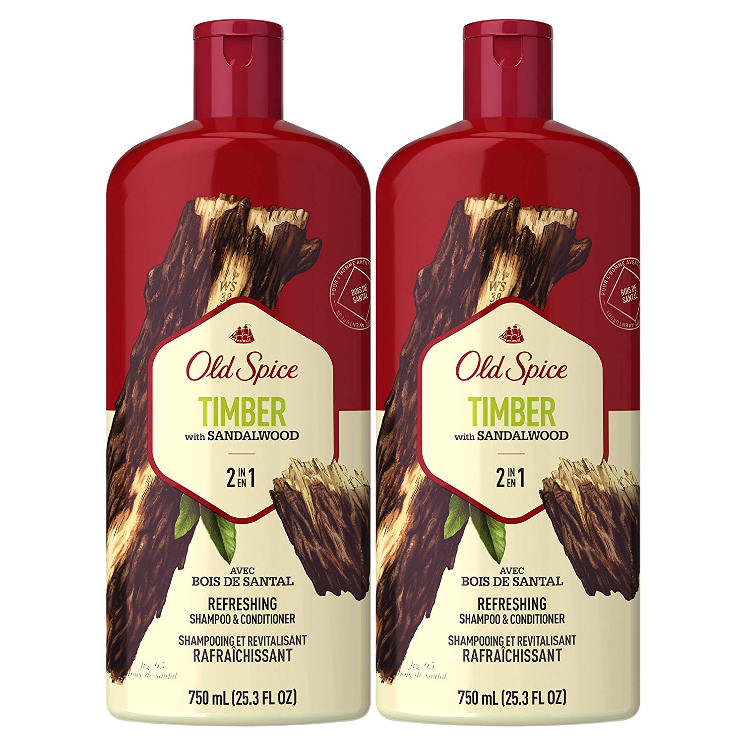 PACK OF 2 - OLD SPICE, SHAMPOO AND CONDITIONER 2-IN-1, TIMBER FOR MEN FOR $10.63