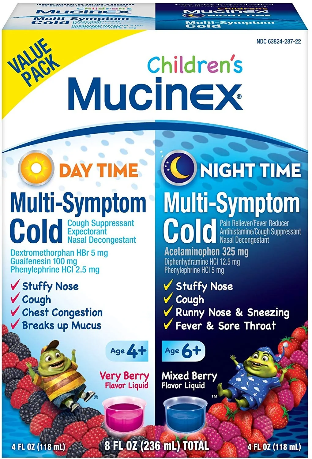 COLD &amp; COUGH, MUCINEX CHILDREN'S MULTI-SYMPTOM DAY/NIGHT LIQUID FOR $10.38