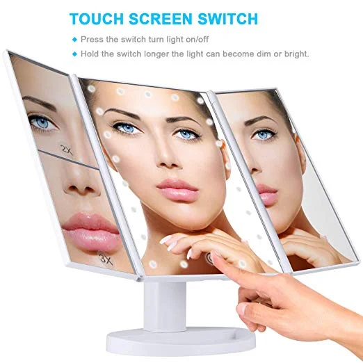 3X/2X MAGNIFYING TRIFOLD VANITY MIRROR WITH 21 LED LIGHTS FOR $21.24