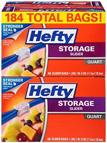 4 BOXES OF 46 HEFTY SLIDER STORAGE BAGS - QUART SIZE FOR $8.24