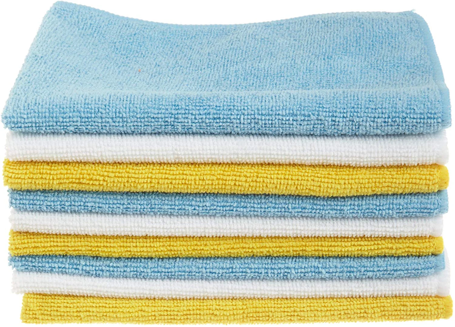 PACK OF 24 - AMAZONBASICS BLUE AND YELLOW MICROFIBER CLEANING CLOTHS FOR $8.51
